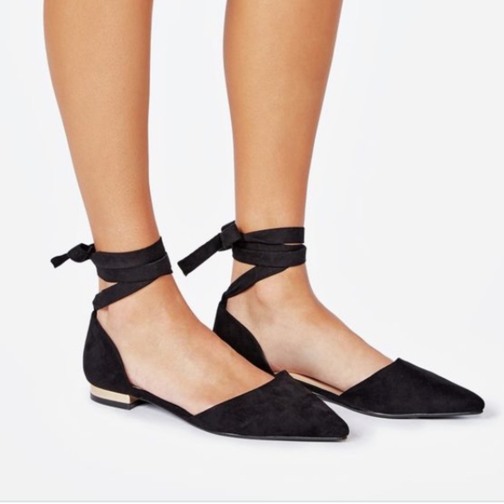 Black Ankle Tie Flats